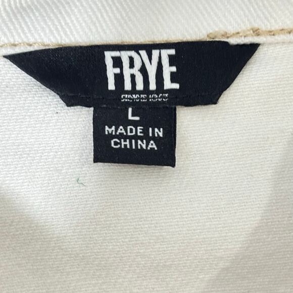 Frye White Denim Button Front Shirt Dress Tunic Large Long Sleeve Utility Style - Picture 4 of 5